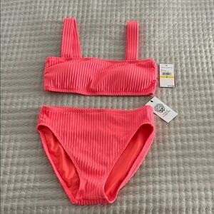 Vince Camuto Vibrant Pink Ribbed Bikini Set M - coral color